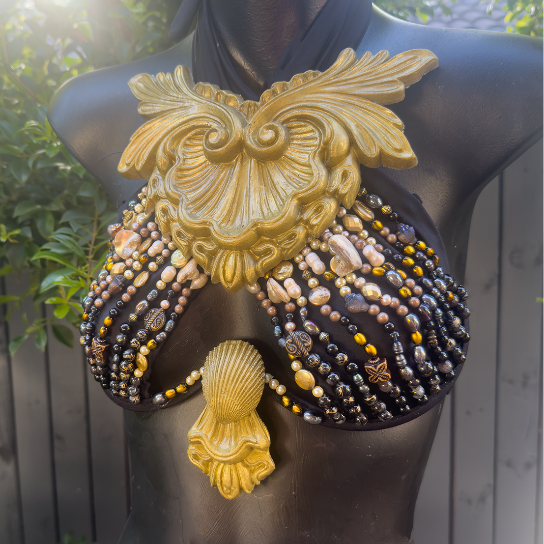 Black Gold Beaded Halter Top