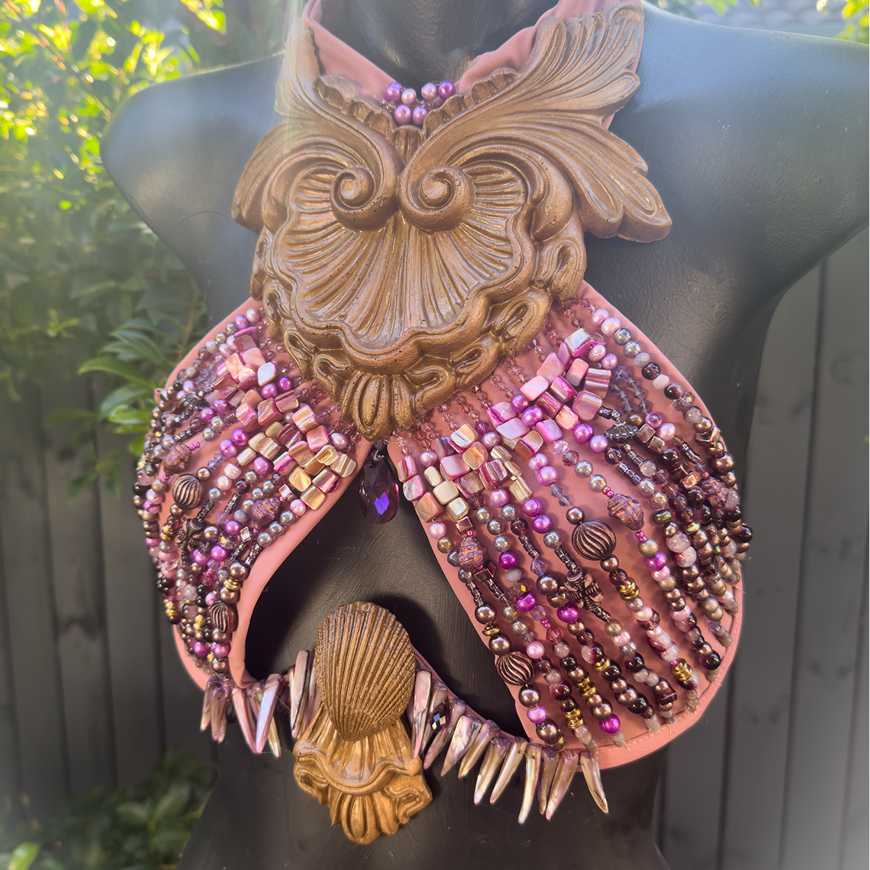 Bronze Pink Purple Beaded Halter Top