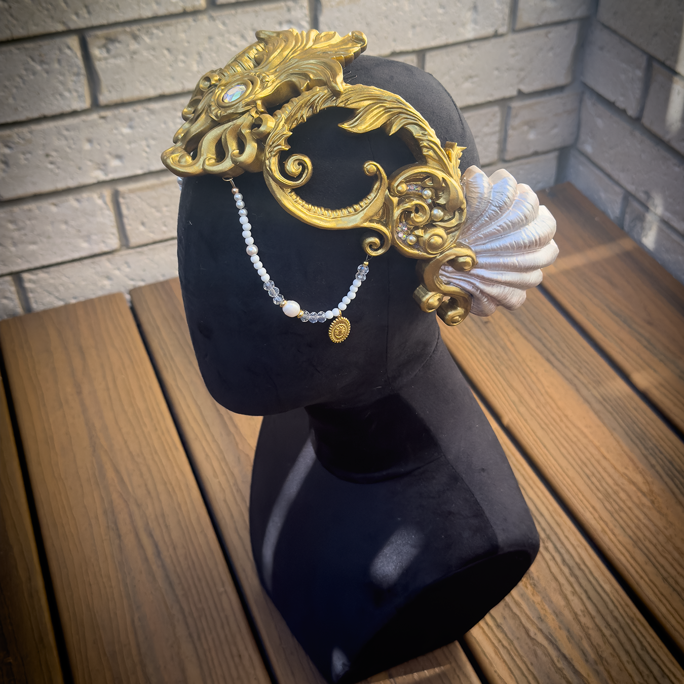Gold Pearl Relic Crown Headpiece