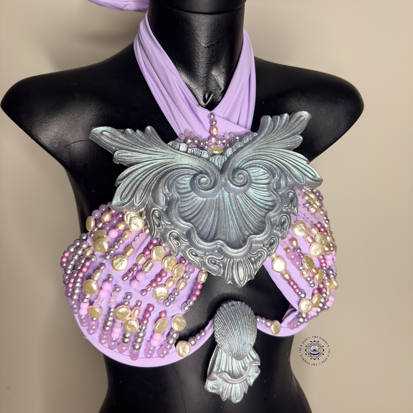 Lilac Silver and Pearl Detail Halter Top